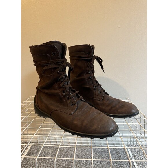 Tod's Lace-up Combat Boots in Dark Brown Suede Leather Italy Vibram Size 38.5 8 - Picture 1 of 11